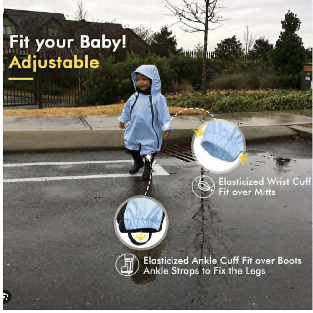 New HAPIU Kids Toddler Blue Rain Coverall Muddy Buddy Waterproof Suit Size 2T